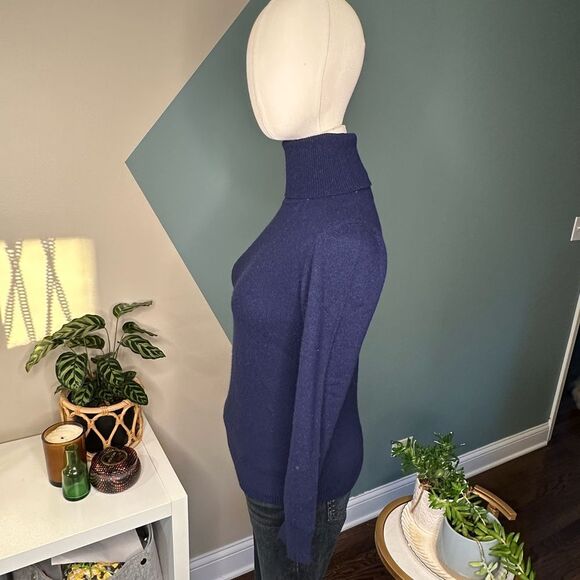 Vintage 100% Cashmere Turtleneck Sweater Navy Blue Scottish Spun Hong Kong Sz S - Picture 2 of 9